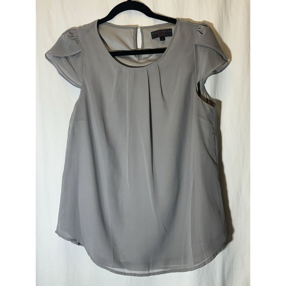 Cozi Bear Boutique Large‎ Keyhole Sheer Top Blouse Gray AA25
